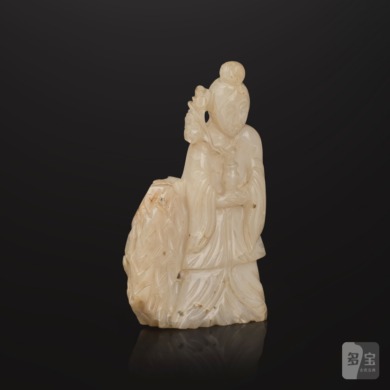 明 十七世紀 玉獸面紋爐 及 清 十九世紀 白玉仕女像 | PETITE COUPE À ANSES EN JADE CÉLADON ET STATUETTE DE DAME EN JADE BLANC - 图8
